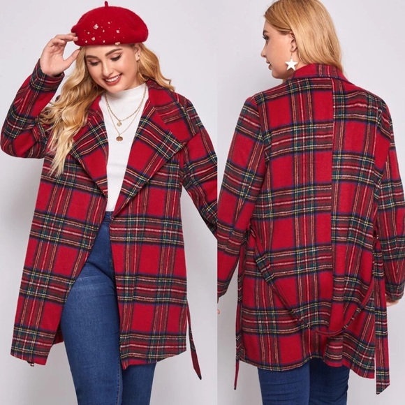 PLUS plaid tartan peacoat red holiday jacket - Picture 2 of 2